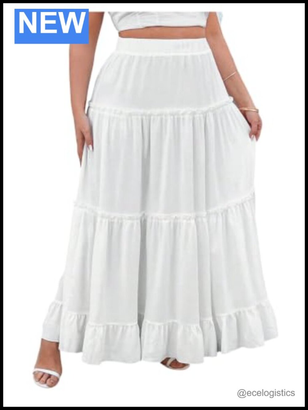 Plus Size Boho Tiered Ruffle Maxi Skirt High Elastic Waist